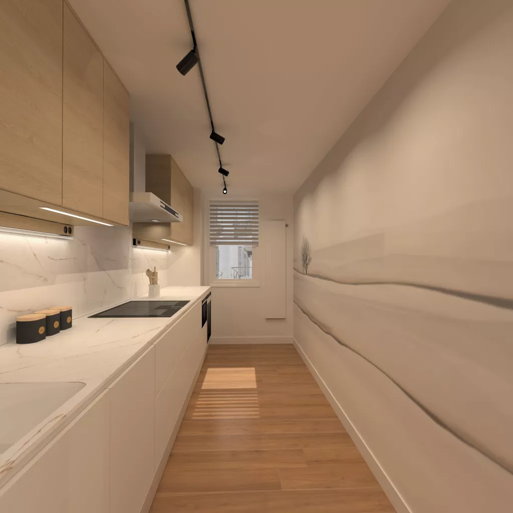 Cocina alargada donde el espacio se aprovecha al máximo