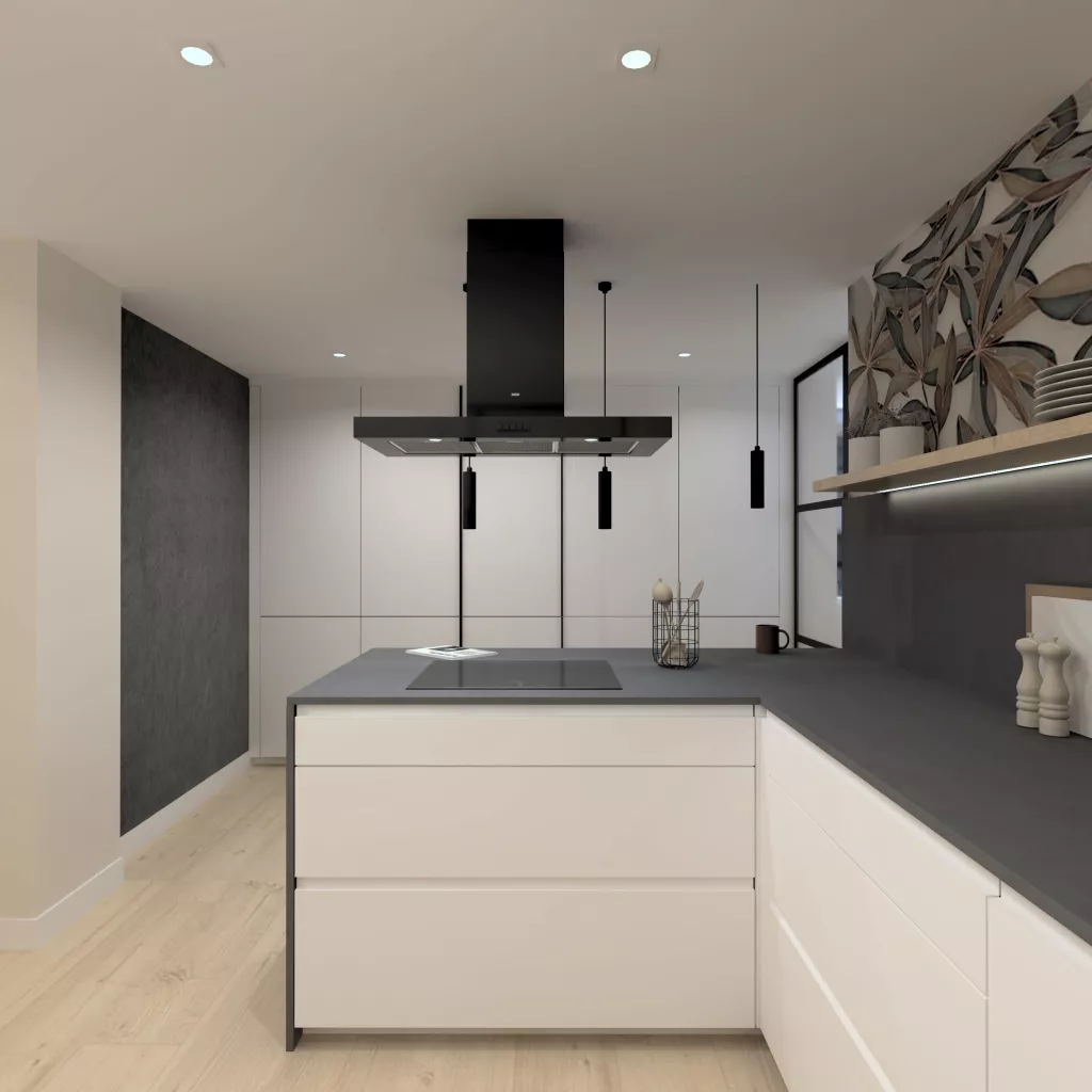 Cocina con isla de diseño contemporáneo