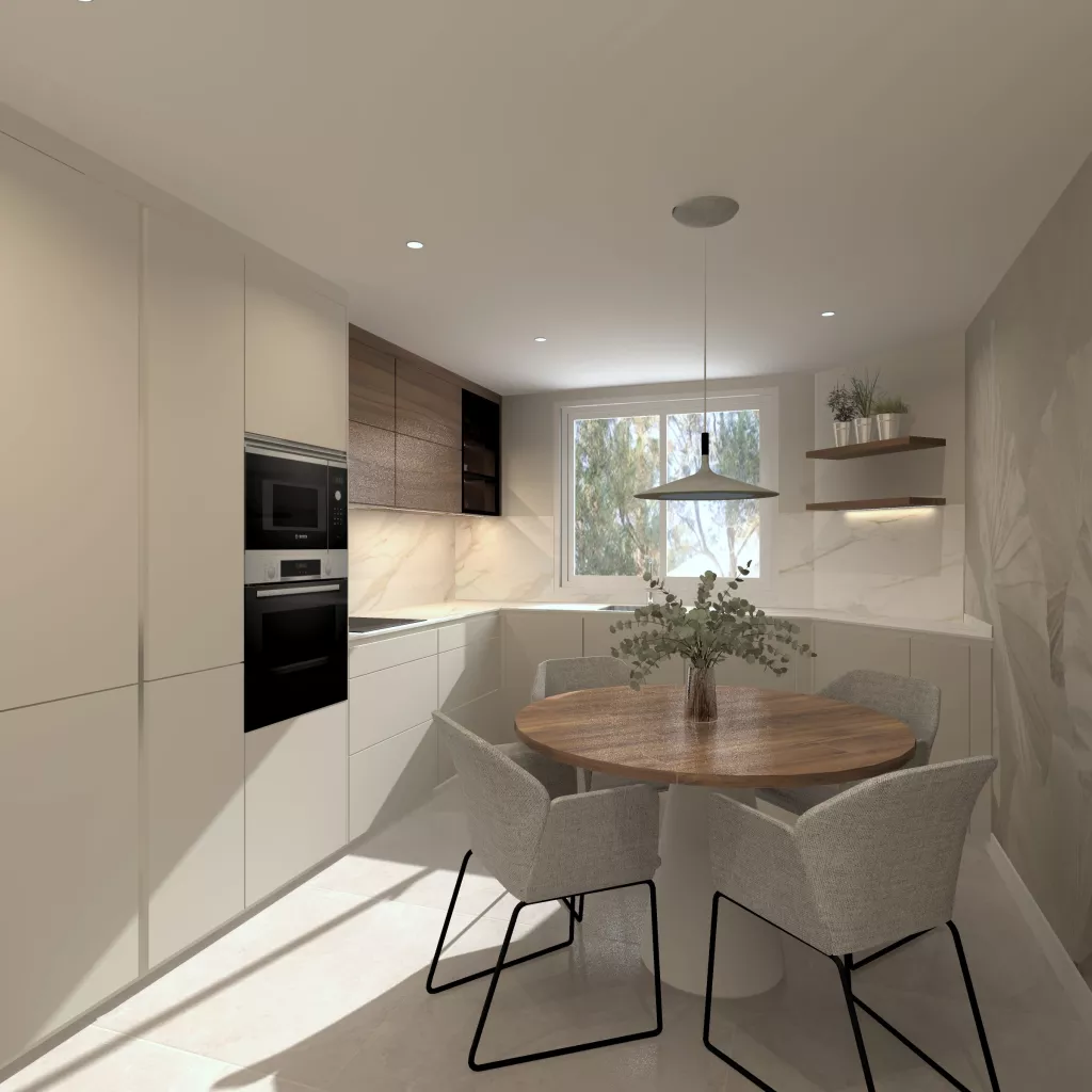 Cocina en L con comedor integrado