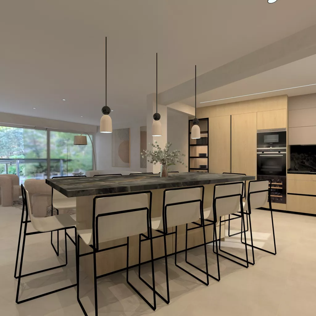 Cocina grande con isla en Madrid