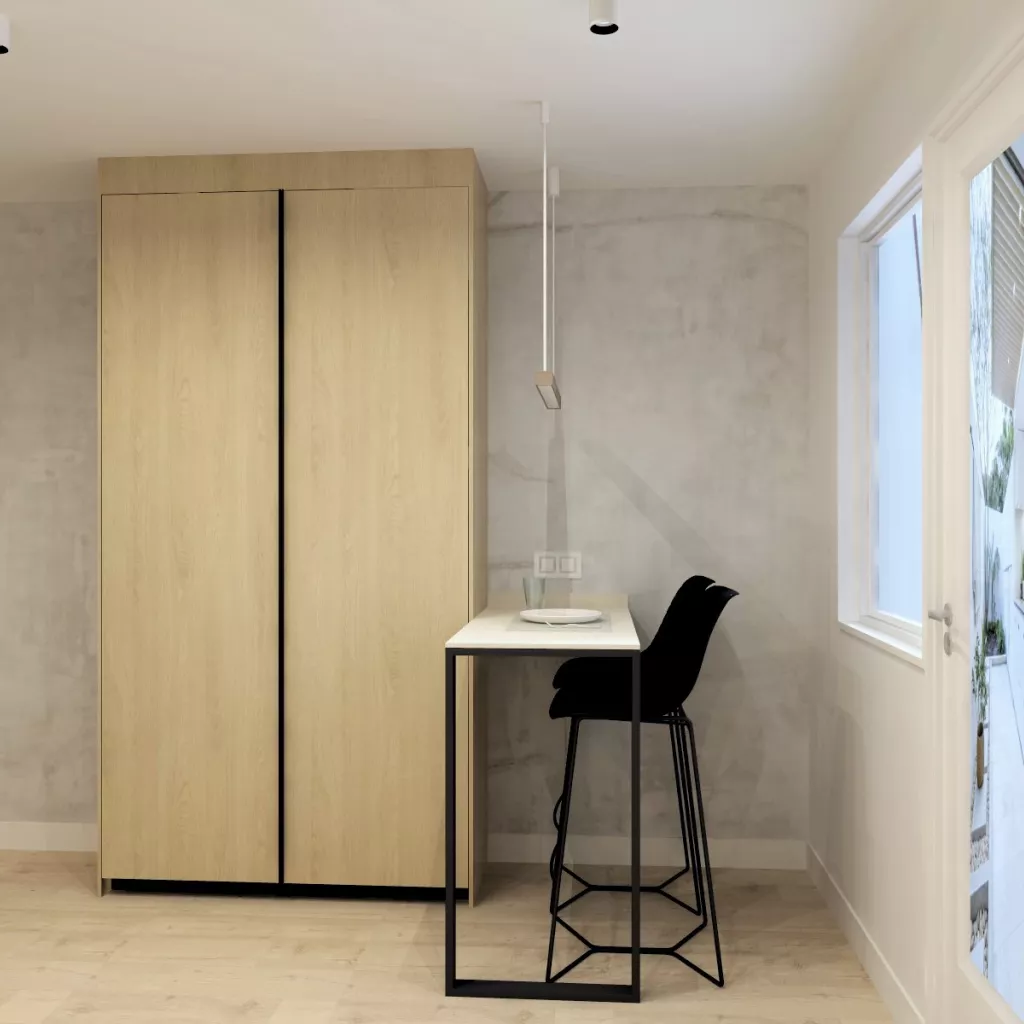 Cocina moderna con acabados en madera y detalles minimalistas