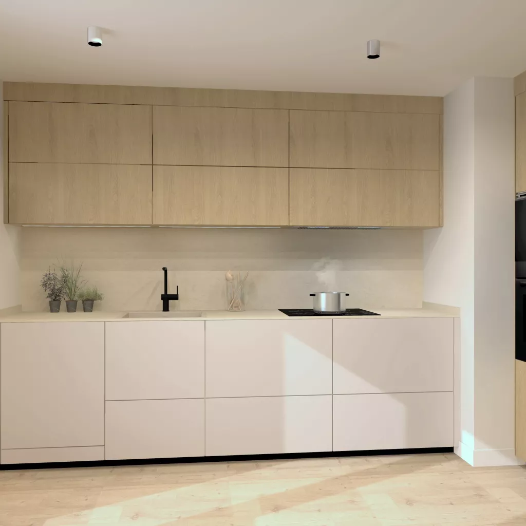 Cocina moderna con acabados en madera y detalles minimalistas en Madrid