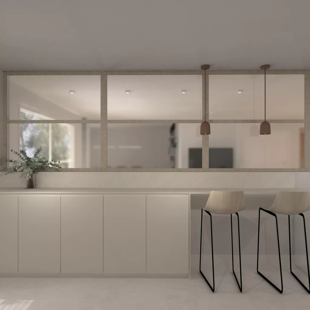 Una cocina serena donde funcionalidad y estética se funden con naturalidad