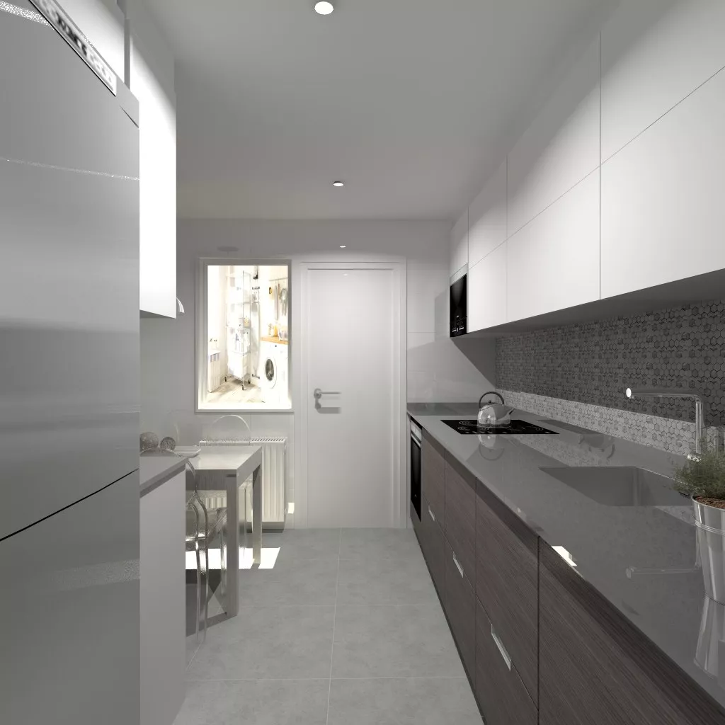 Aravaca | Cocina Santos | Modelo Line Roble Grisaceo y Blanco | Encimera Silestone Kensho