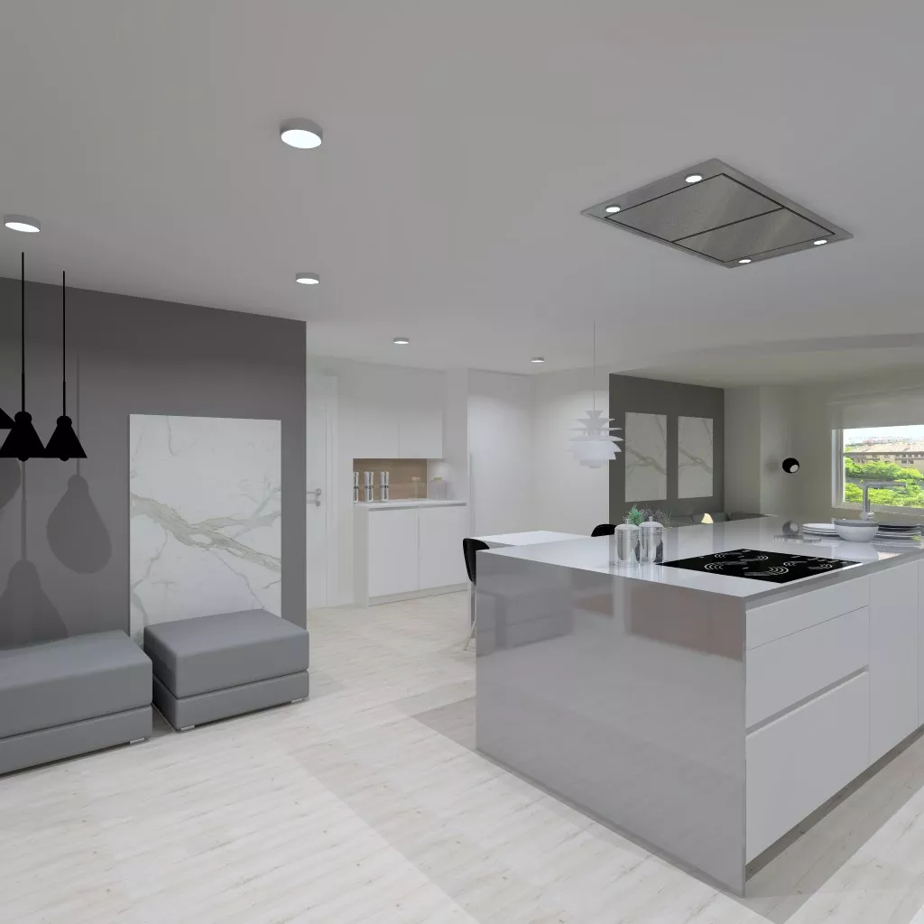 Cocina Santos | Modelo Line Lah Blanco Y Gris Vison | Encimera Dekton Lumina Solid