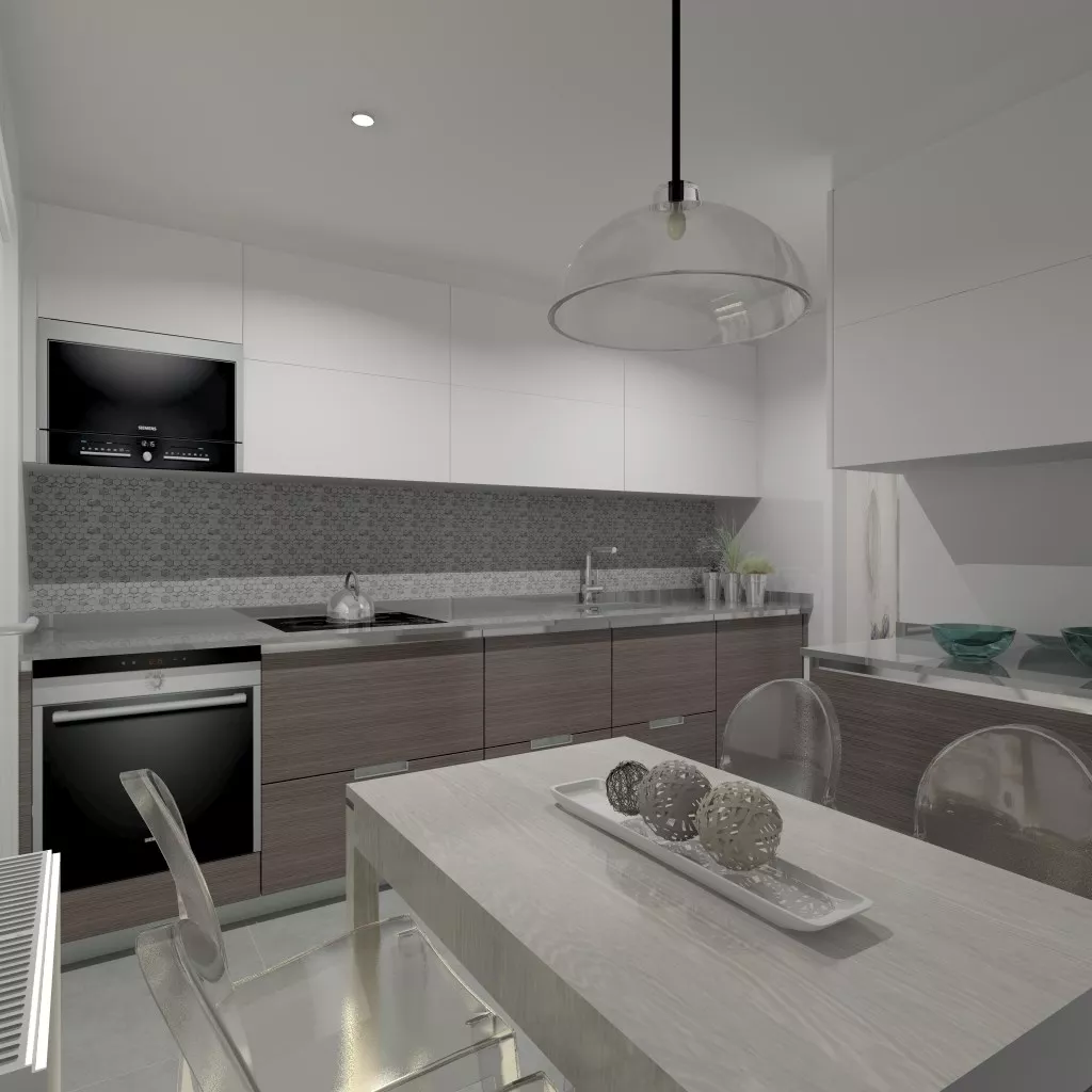 Aravaca | Cocina Santos | Modelo Line Roble Grisaceo y Blanco | Encimera Silestone Kensho