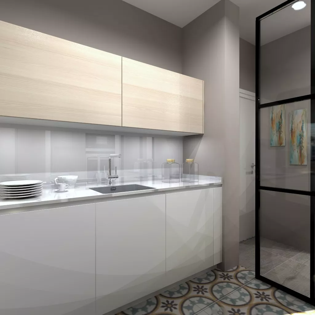 Aravaca | Cocina Santos | Modelo Line Estratificado Blanco y Fresno | Encimera Silestone Blanco