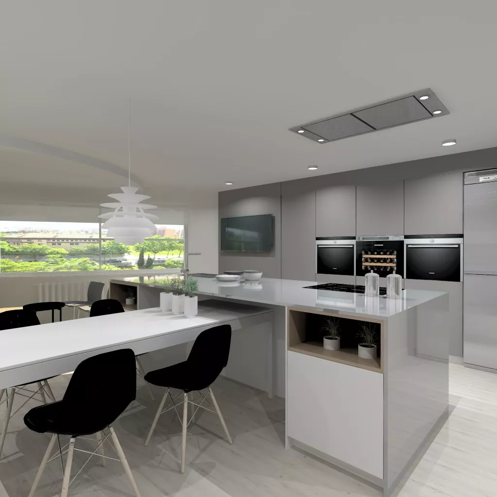 Cocina Santos | Modelo Line Lah Blanco Y Gris Vison | Encimera Dekton Lumina Solid