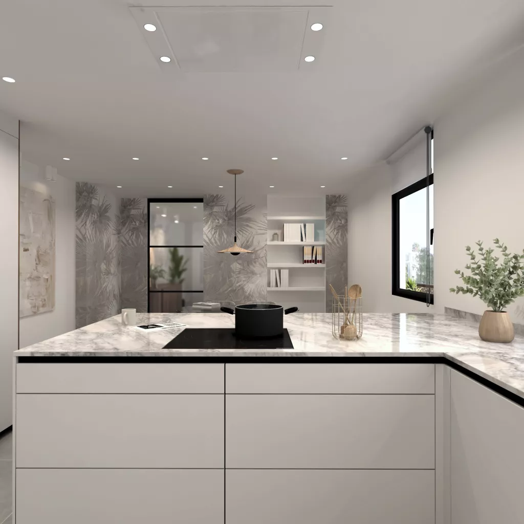 cocina moderna en tonos claros en Madrid