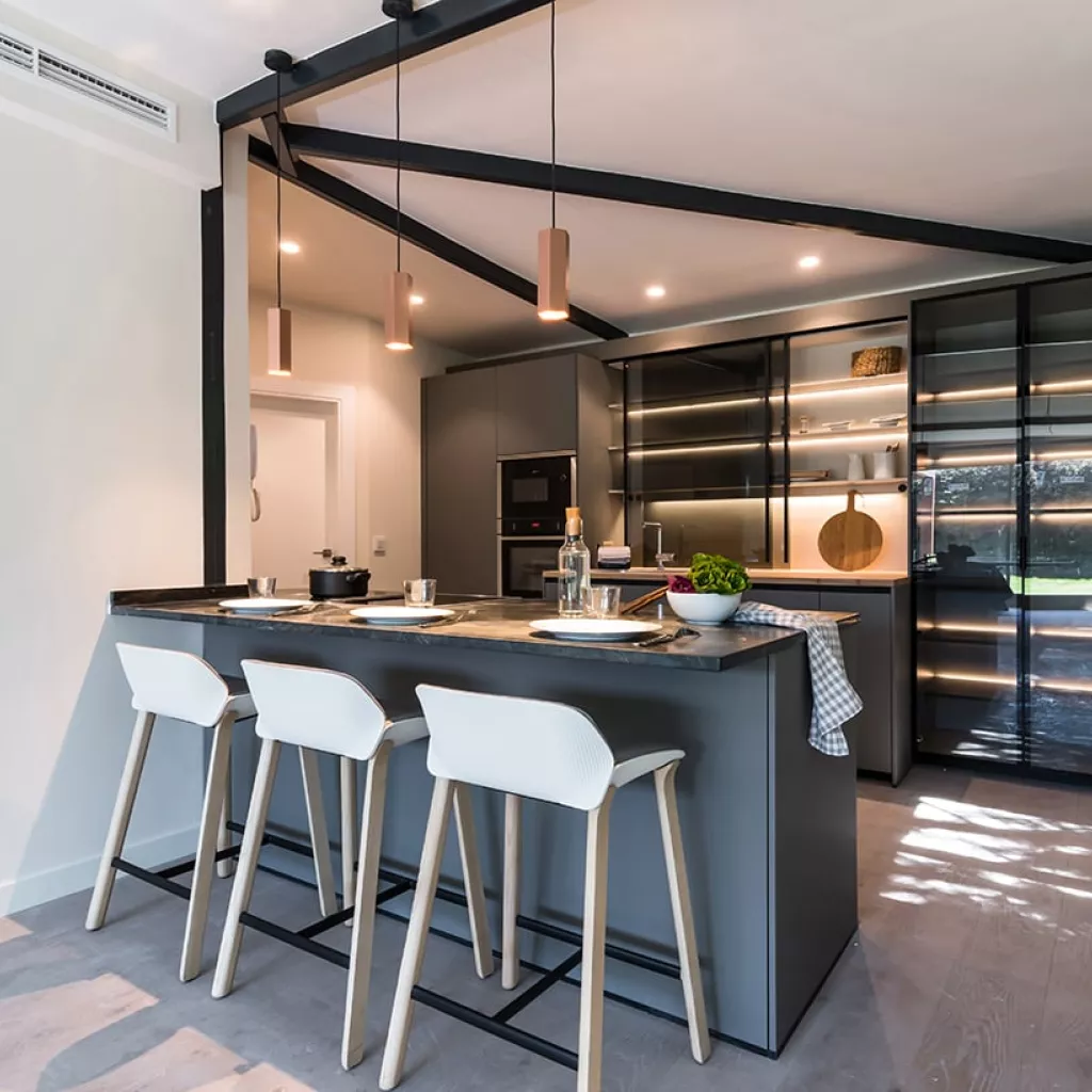 Cocina Santos Gris Visón Abierta al salón