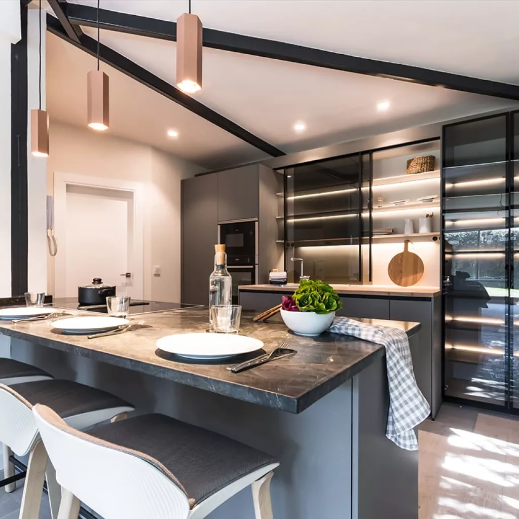 Cocina Santos Gris Visón Abierta al salón