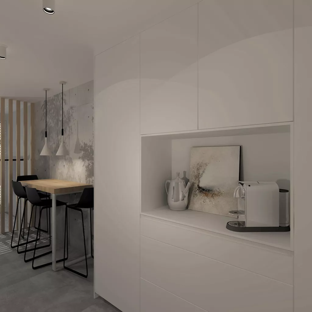 Cocina Blanca en Línea con Mobiliario de Cocinas Santos