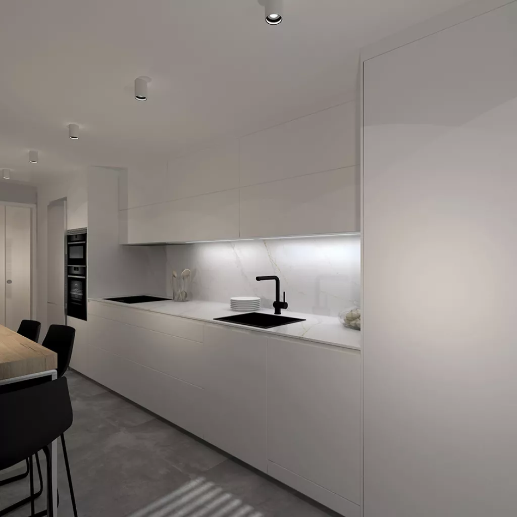 Cocina Blanca en Línea con Mobiliario de Cocinas Santos
