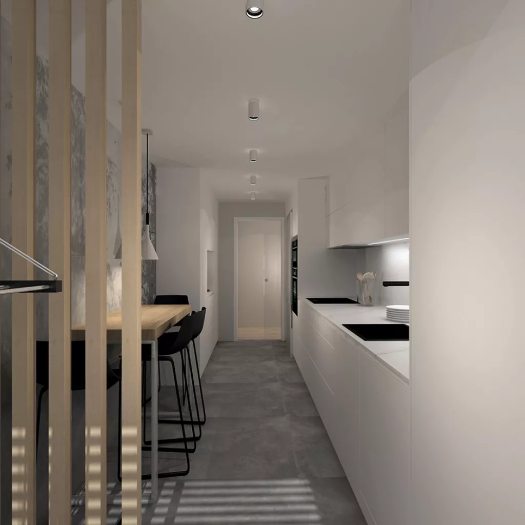 Cocina Blanca en Línea con Mobiliario de Cocinas Santos