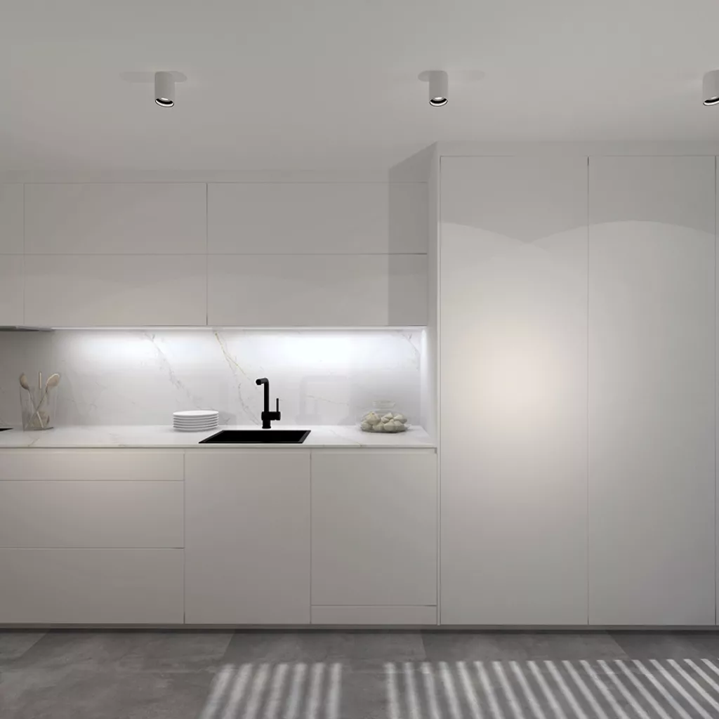 Cocina Blanca en Línea con Mobiliario de Cocinas Santos