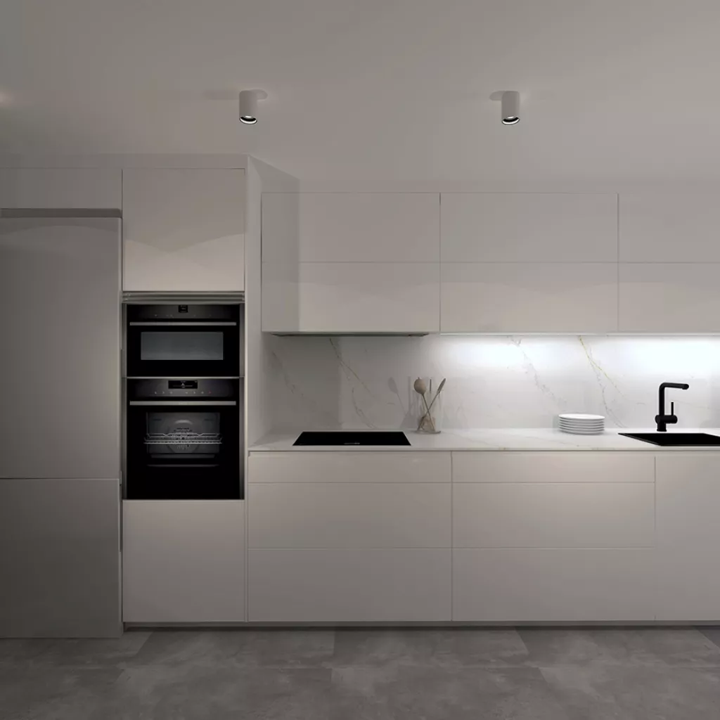 Cocina Blanca en Línea con Mobiliario de Cocinas Santos