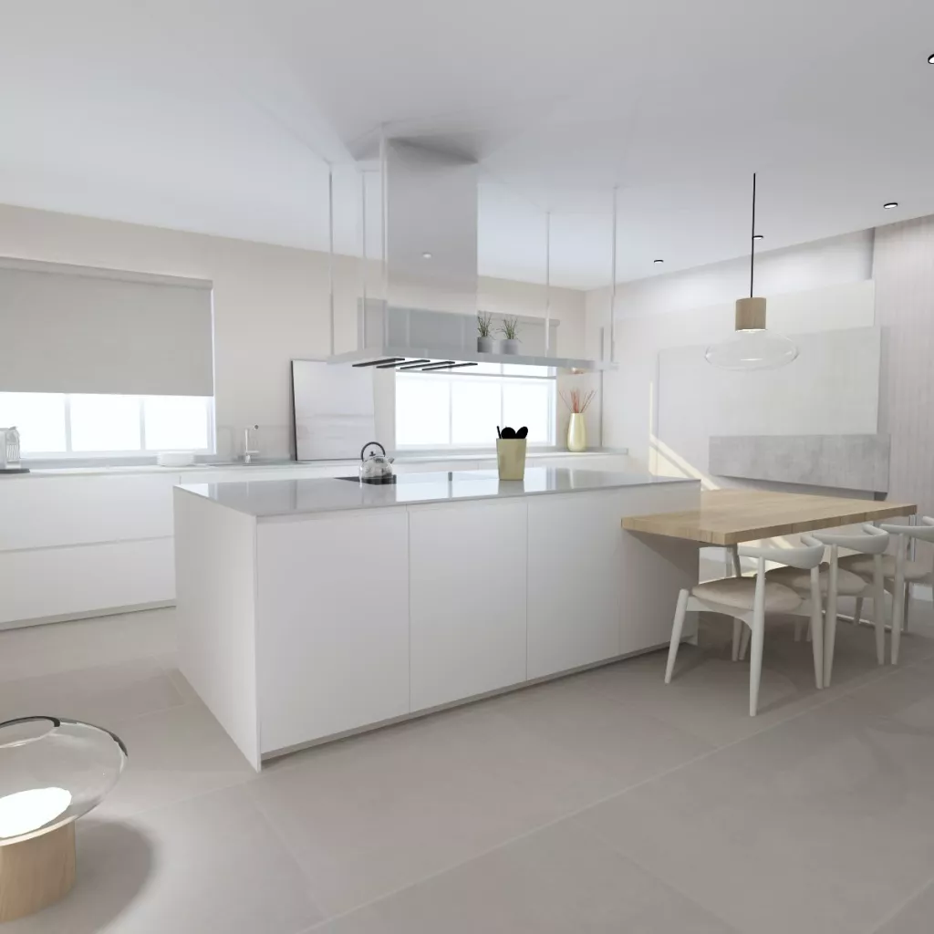 Cocina Santos color blanca con isla y encimera Dekton Zenith Mate