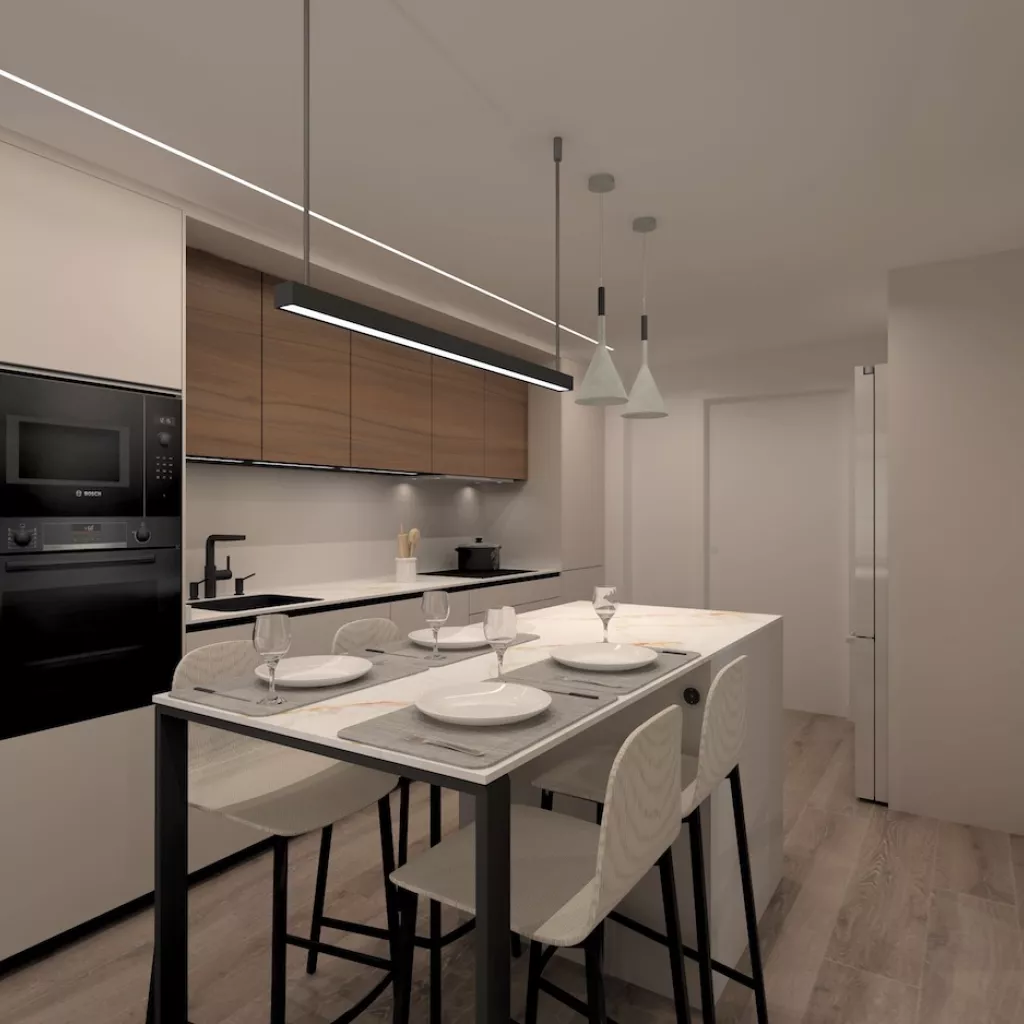 Cocina Blanca lineal con isla