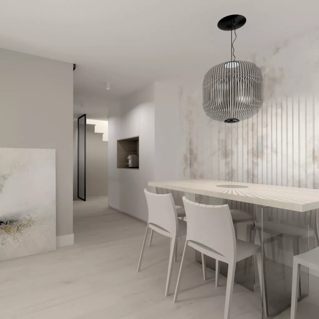 Cocina Santos blanca en L con encimera Dekton