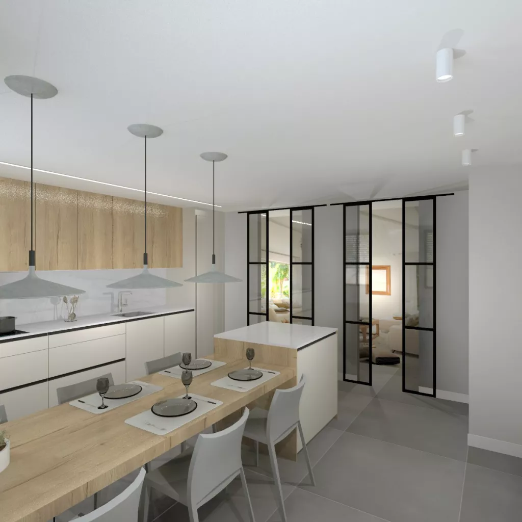 Cocina Blanca y Madera con Isla