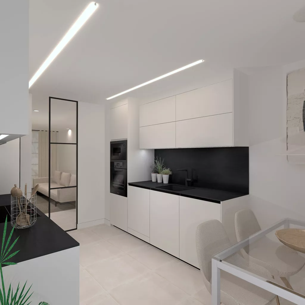 Cocina blanco con negro