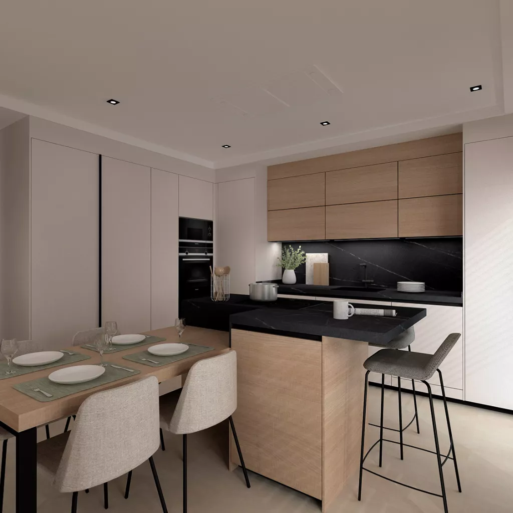 Cocina Santos con isla y mesado