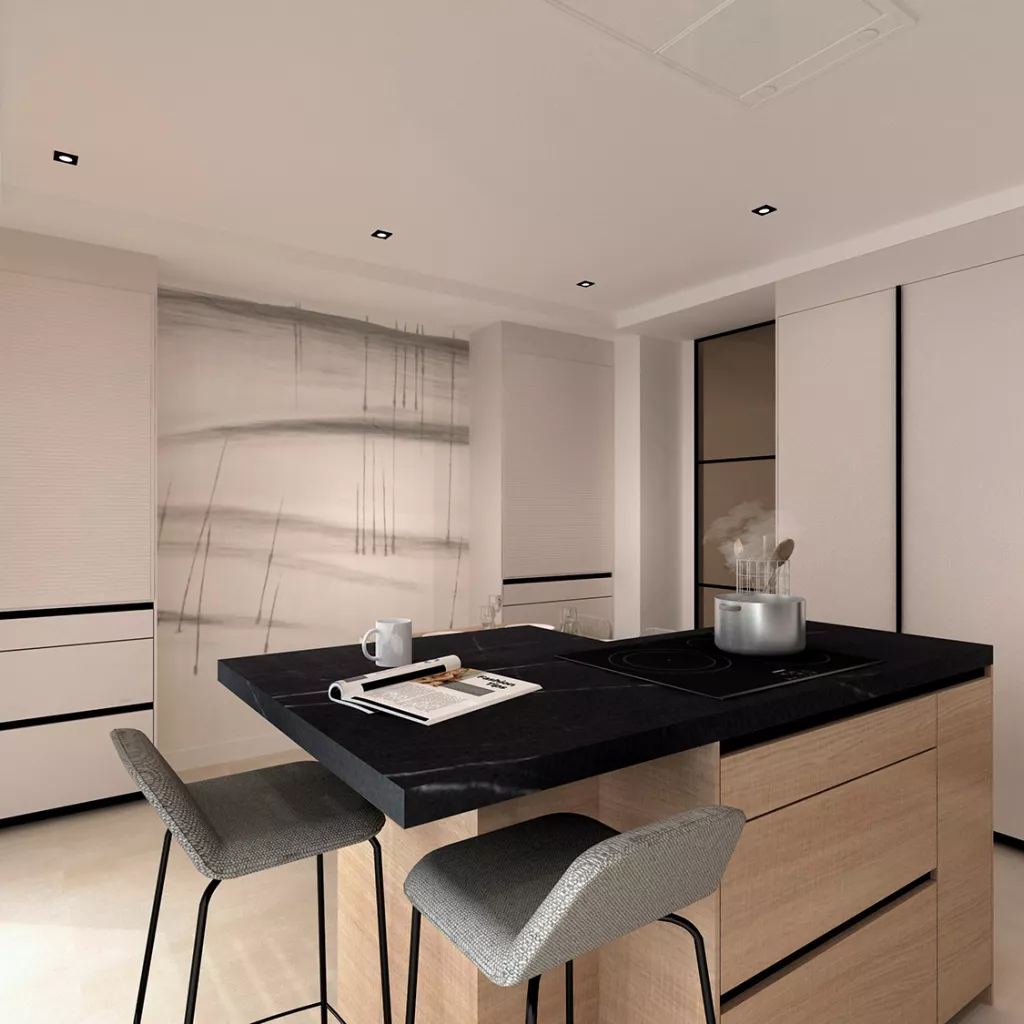 Cocina Santos con isla y mesado