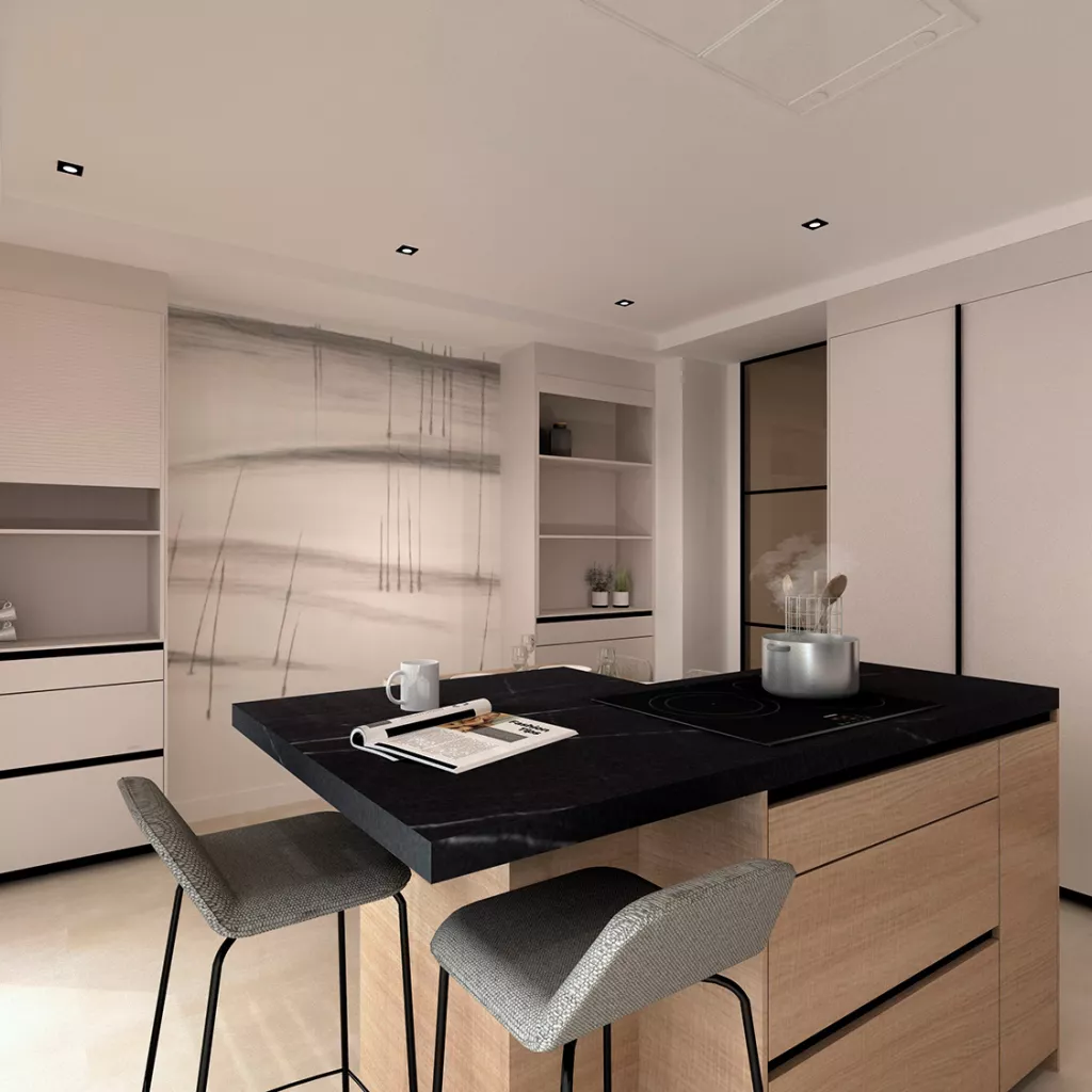 Cocina Santos con isla y mesado