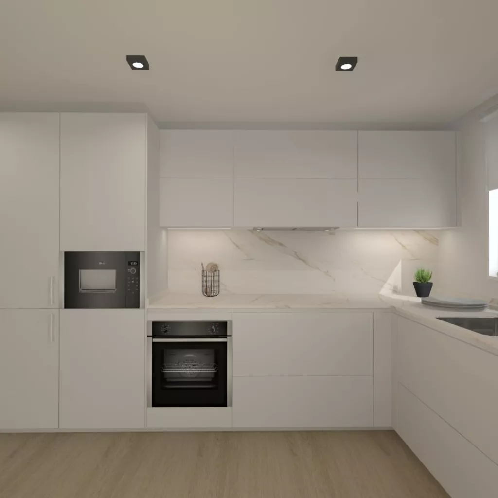 Cocina gris bruma en L