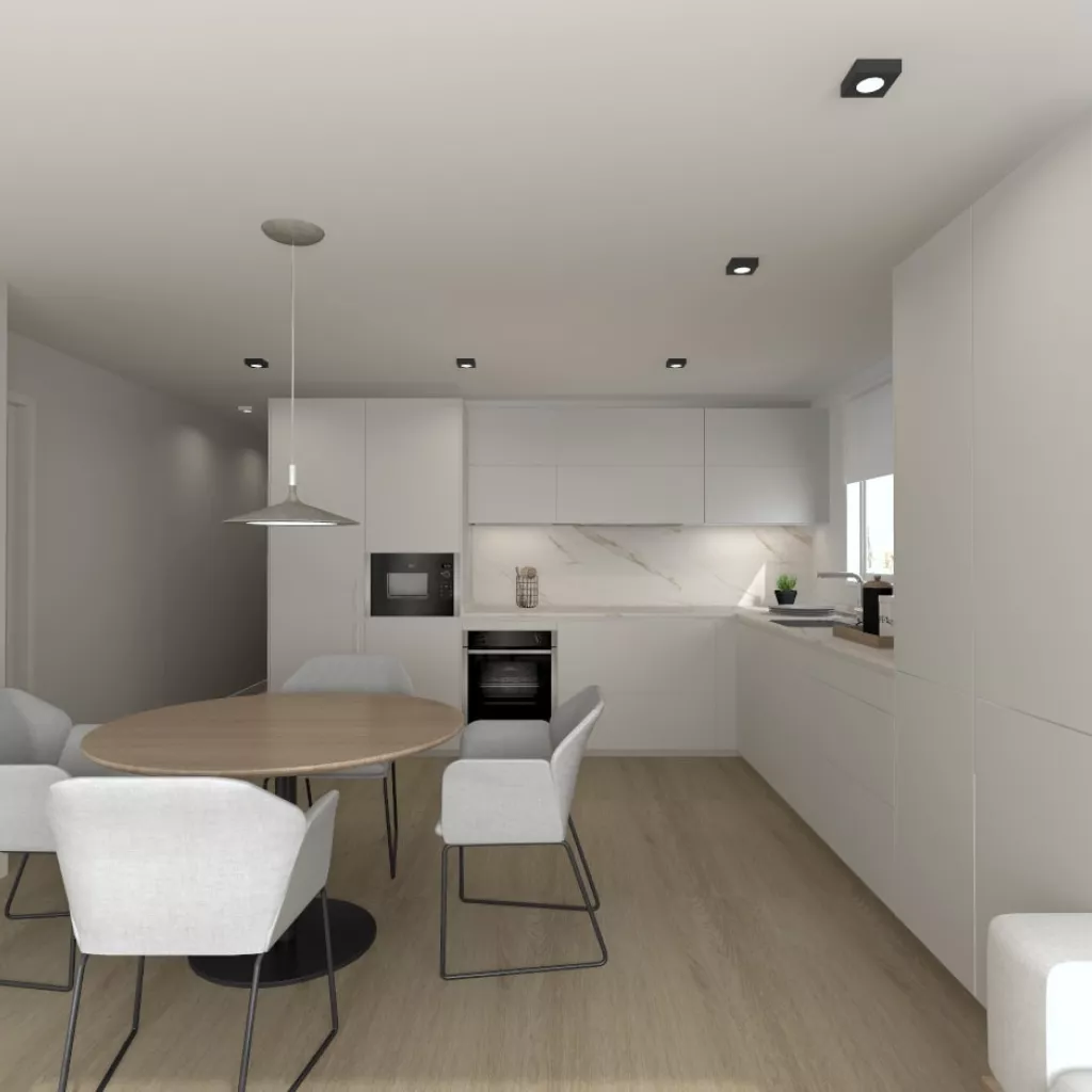 Cocina gris bruma en L