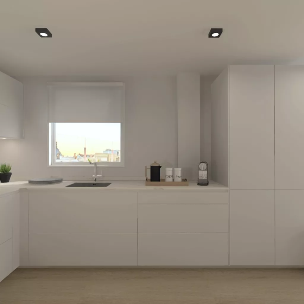 Cocina gris bruma en L