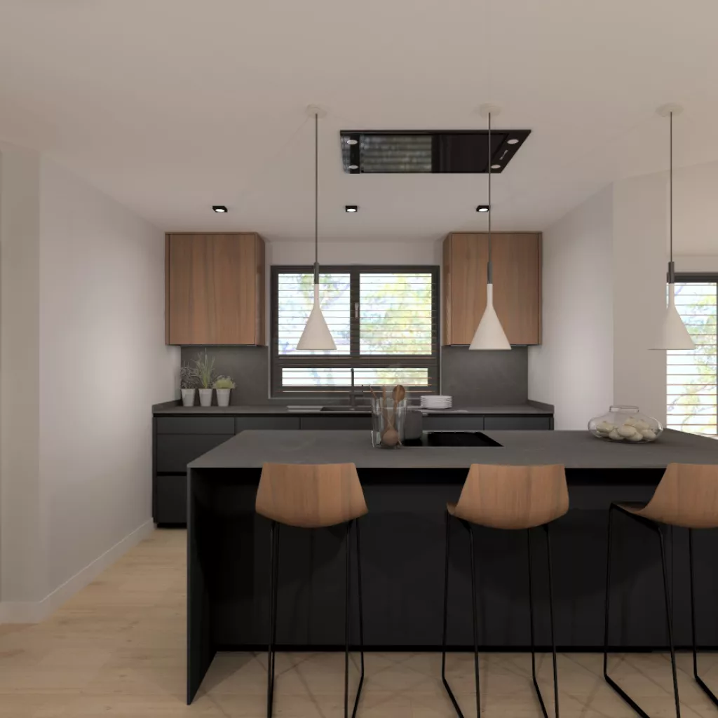 Cocina negra y nogal