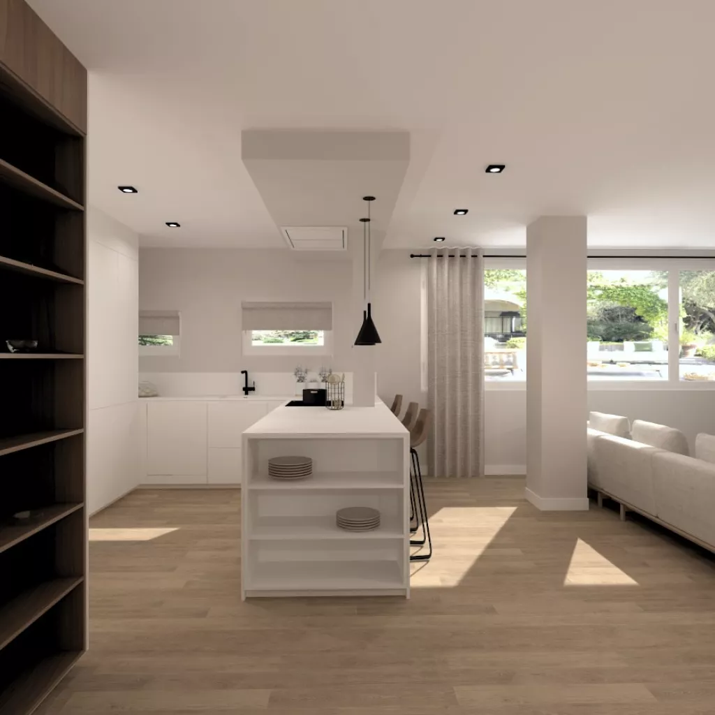 Cocina Santos blanca abierta al salón