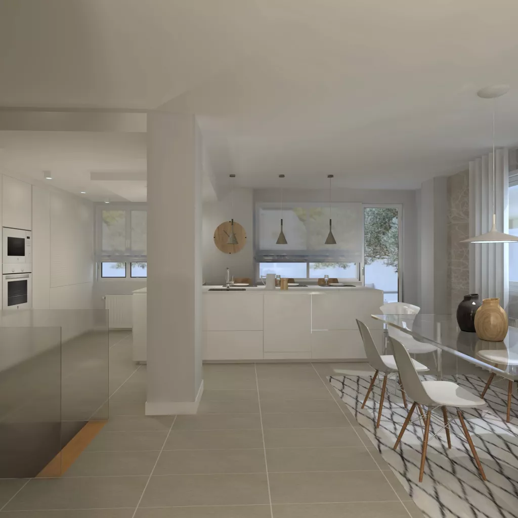 Cocina Santos blanca abierta al salón