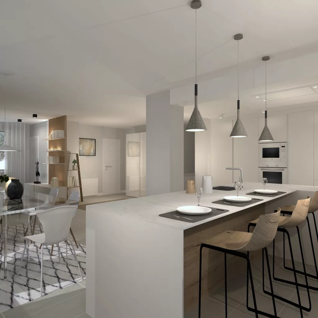 Cocina Santos blanca abierta al salón