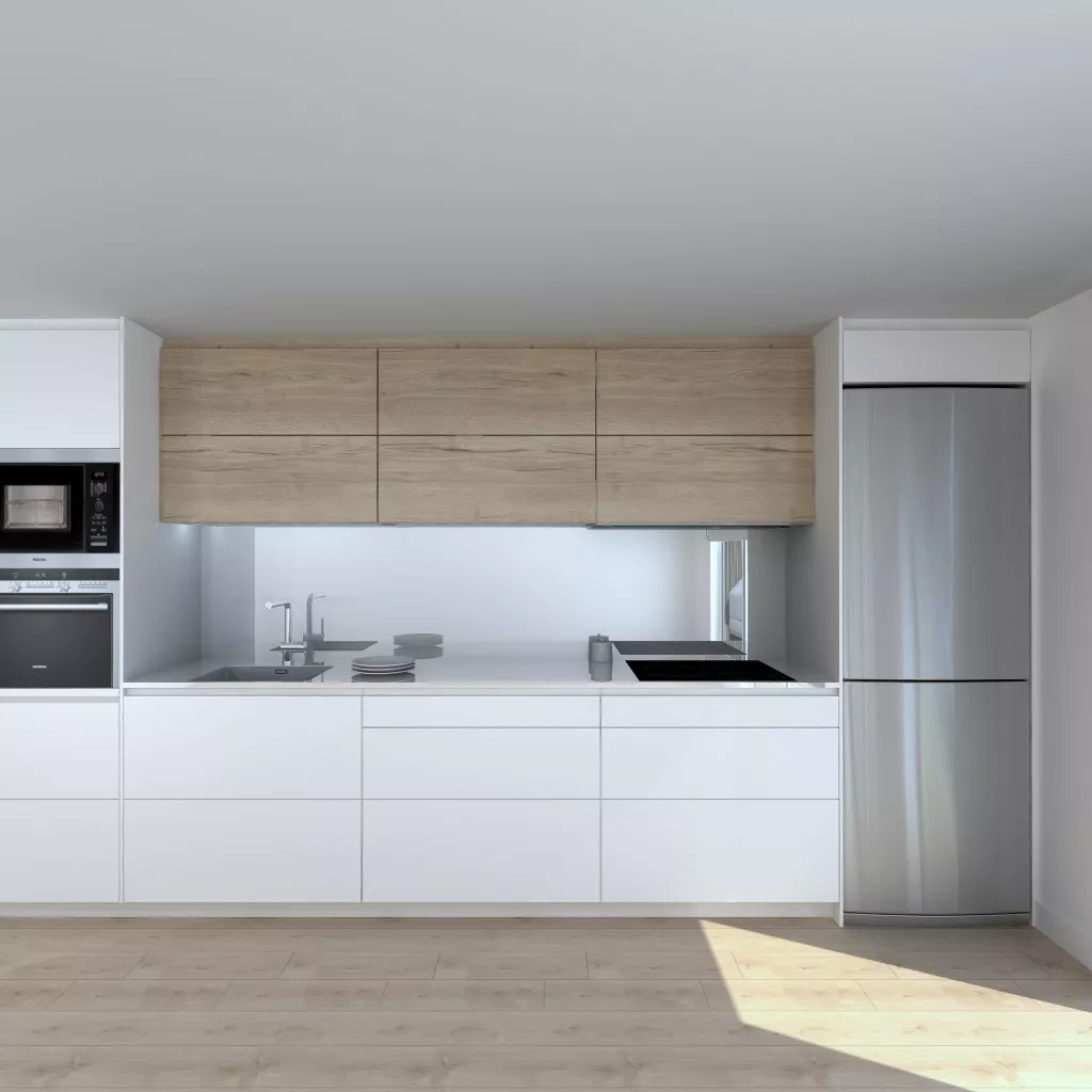 Cocina en Pozuelo de Alarcón con gola superior y apertura mecánizada