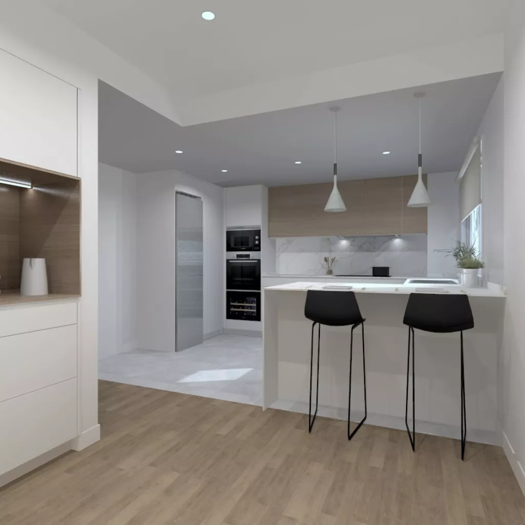 Cocina Santos blanca con desayunador