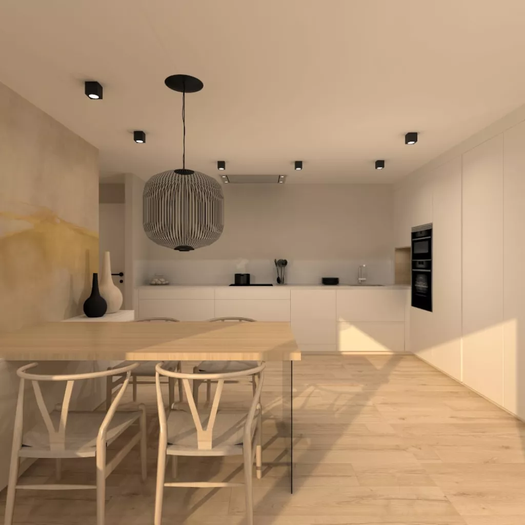 Cocina Santos blanca con distribución en L