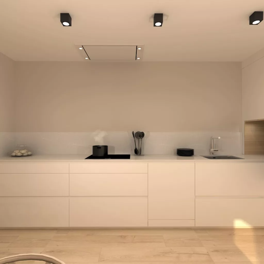 Cocina Santos blanca con distribución en L