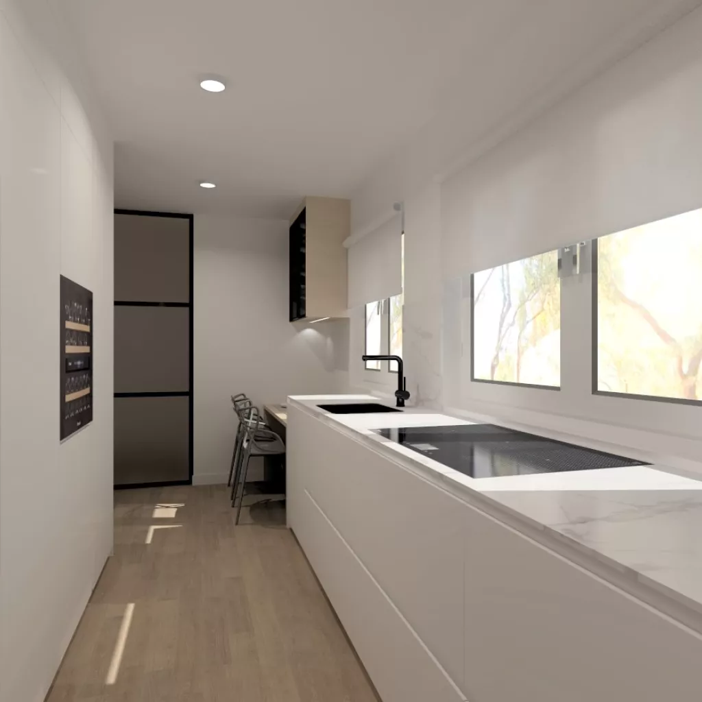 Cocina Santos blanca con encimera de Inalco