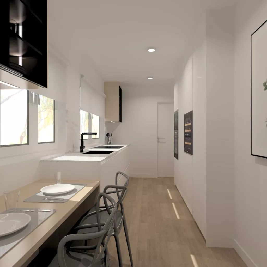 Cocina Santos blanca con encimera de Inalco