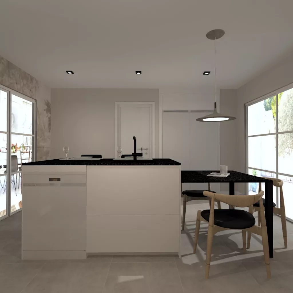 Cocina Santos blanca con isla y barra