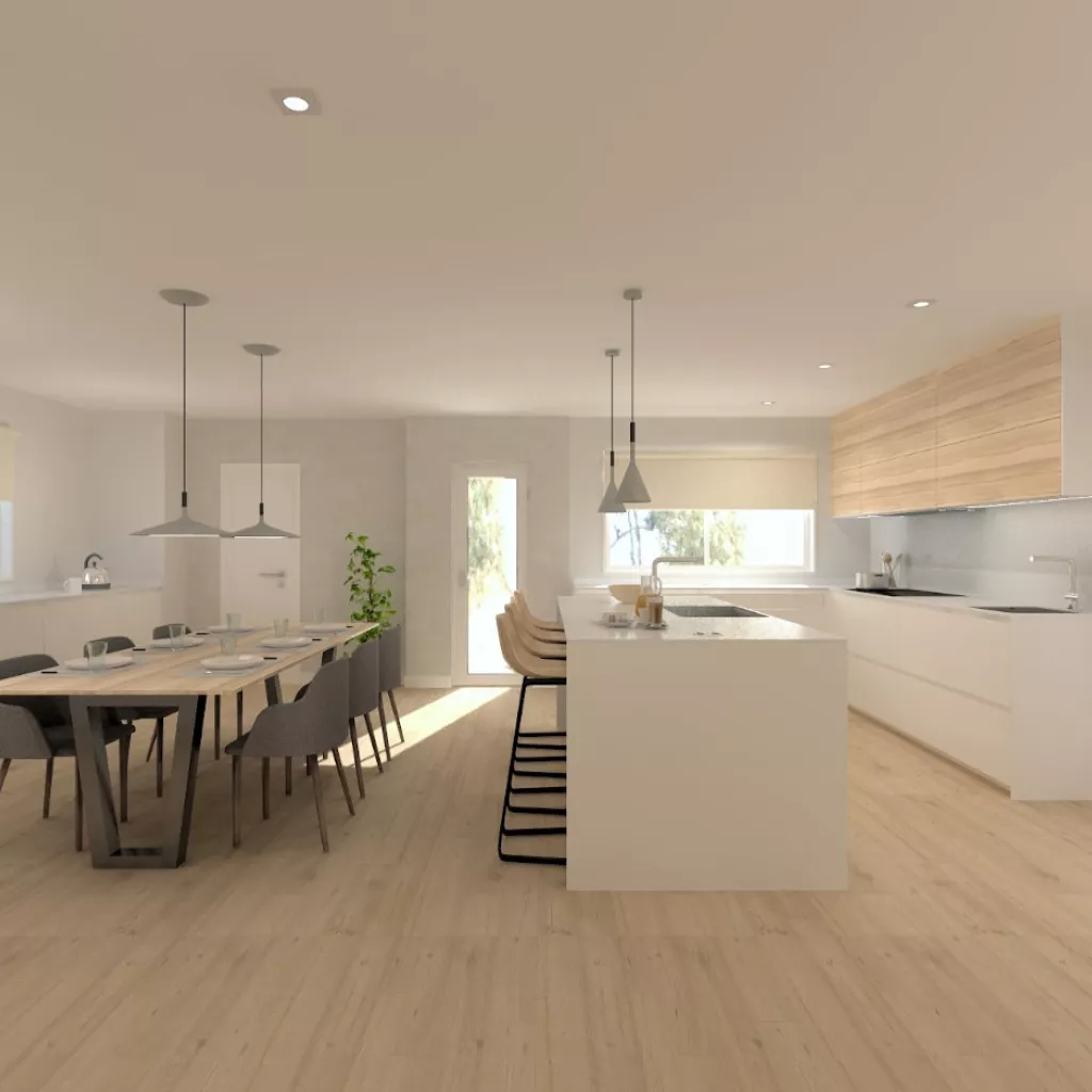 Cocina Santos blanca con isla y encimera de Lapitec