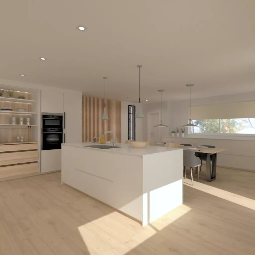 Cocina Santos blanca con isla y encimera de Lapitec