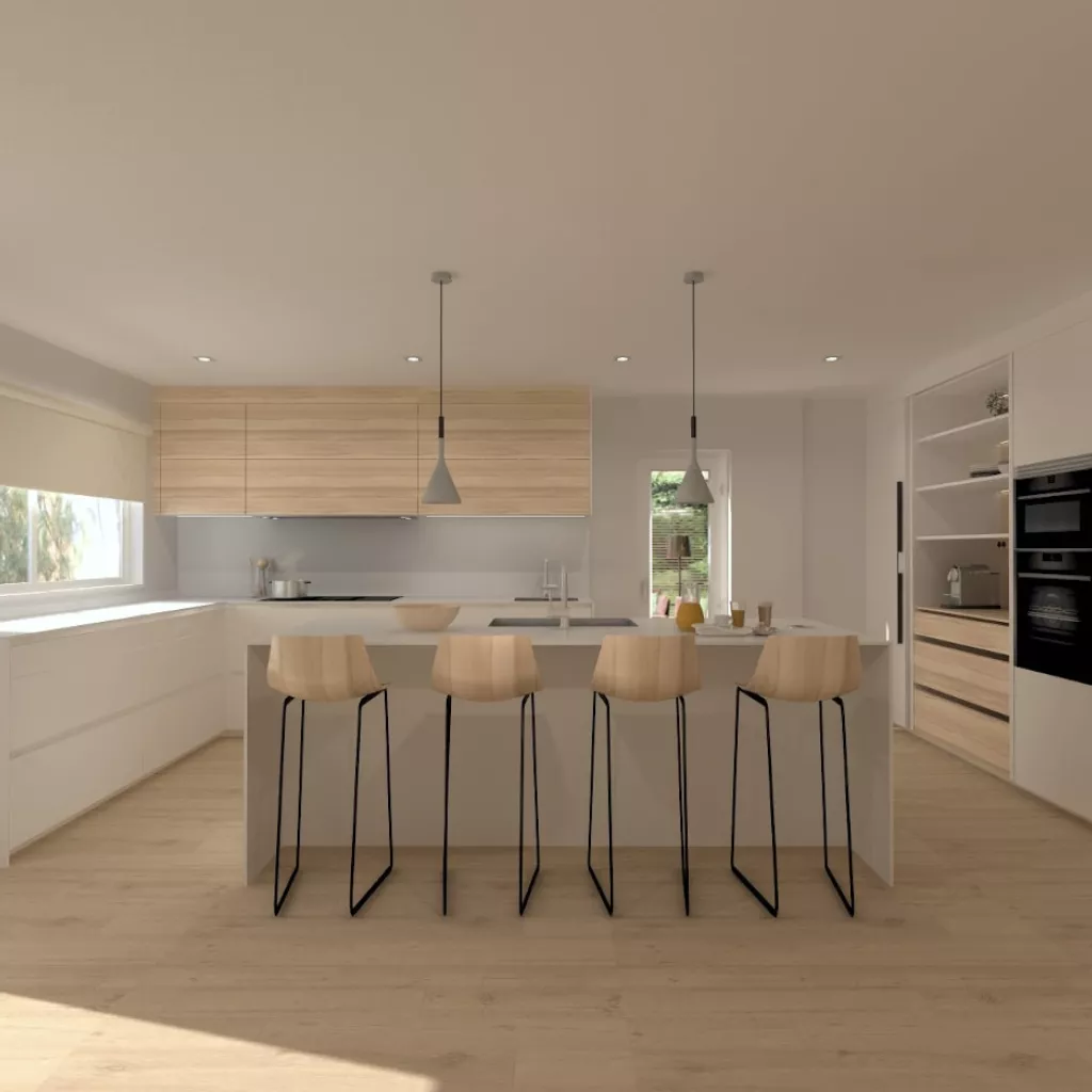 Cocina Santos blanca con isla y encimera de Lapitec