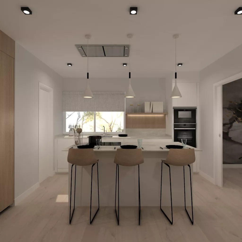 Cocina Santos blanca con isla y encímela Sapiestone