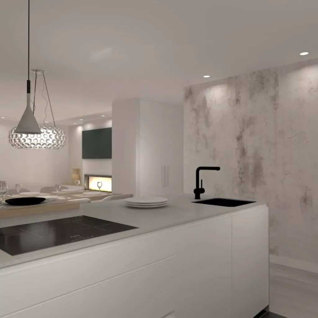 Cocina Santos blanca con península abierta al salón