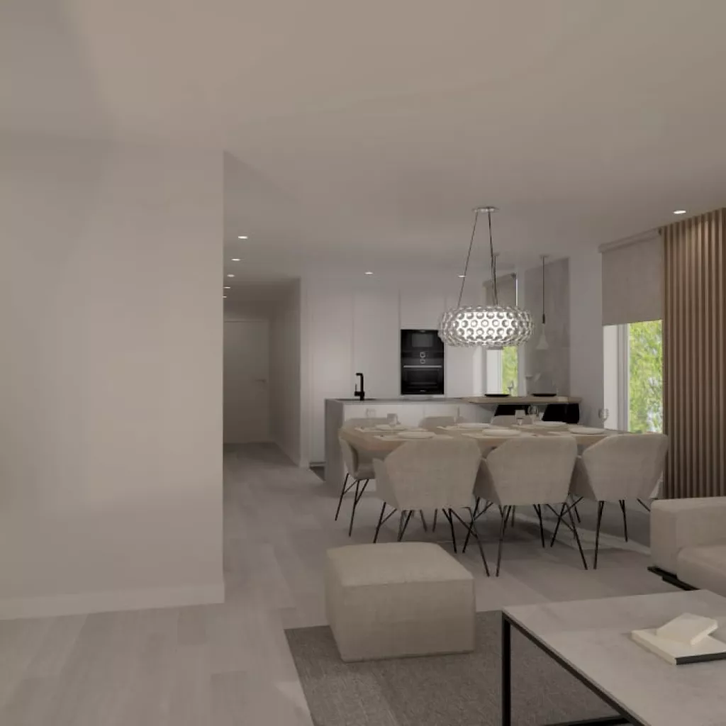 Cocina Santos blanca con península abierta al salón