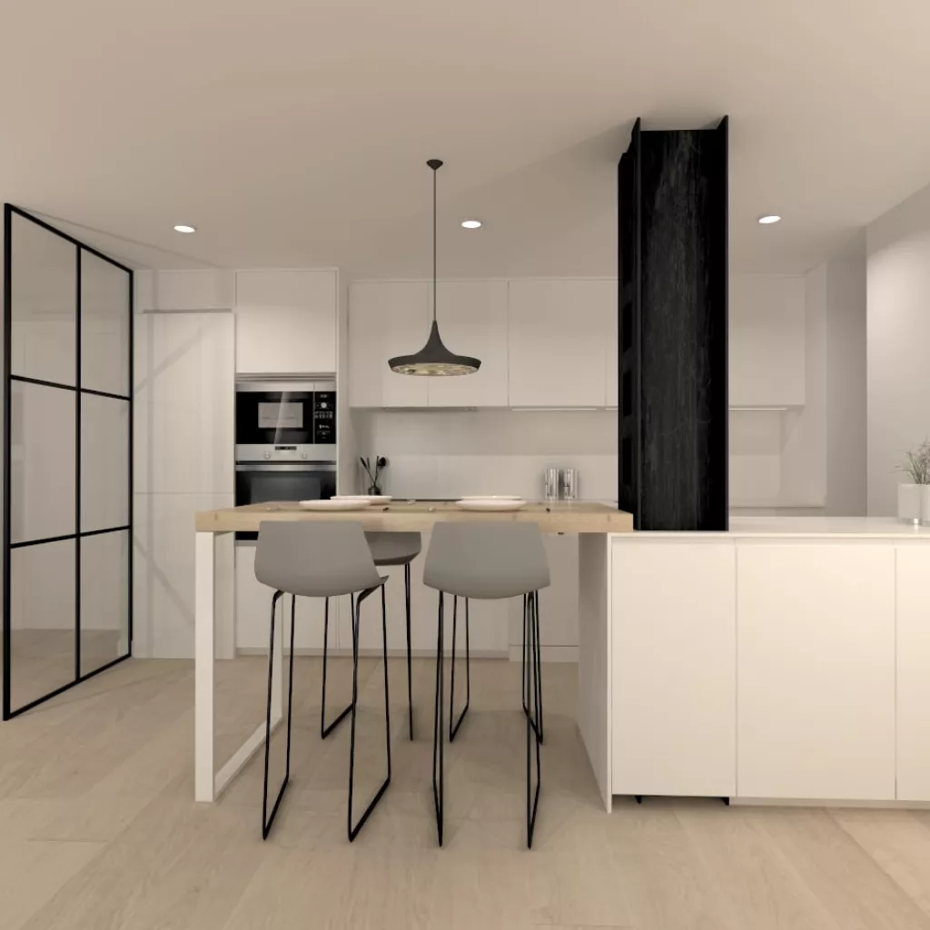 Cocina Santos blanca con península