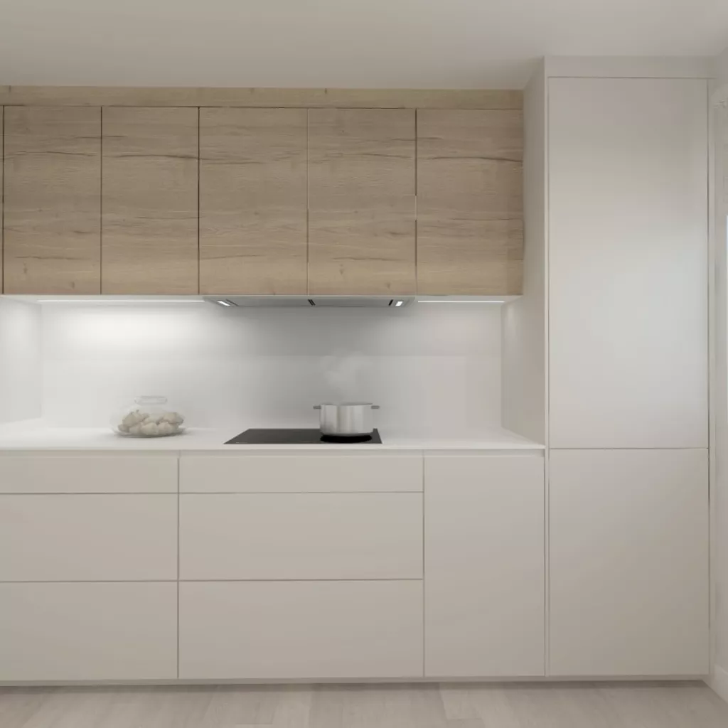 Cocina Santos blanca en paralelo con encimera de Ascale